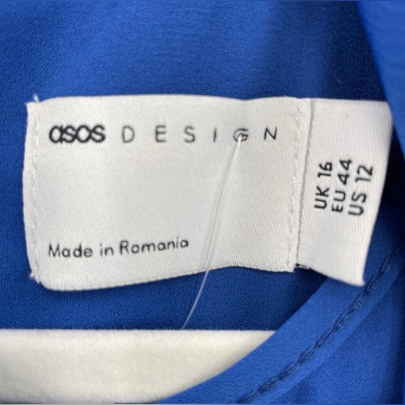 ASOS Design High Neck Drape Cowl Neck Bishop Sleeve Maxi Gown Blue Size 12 - Picture 6 of 7